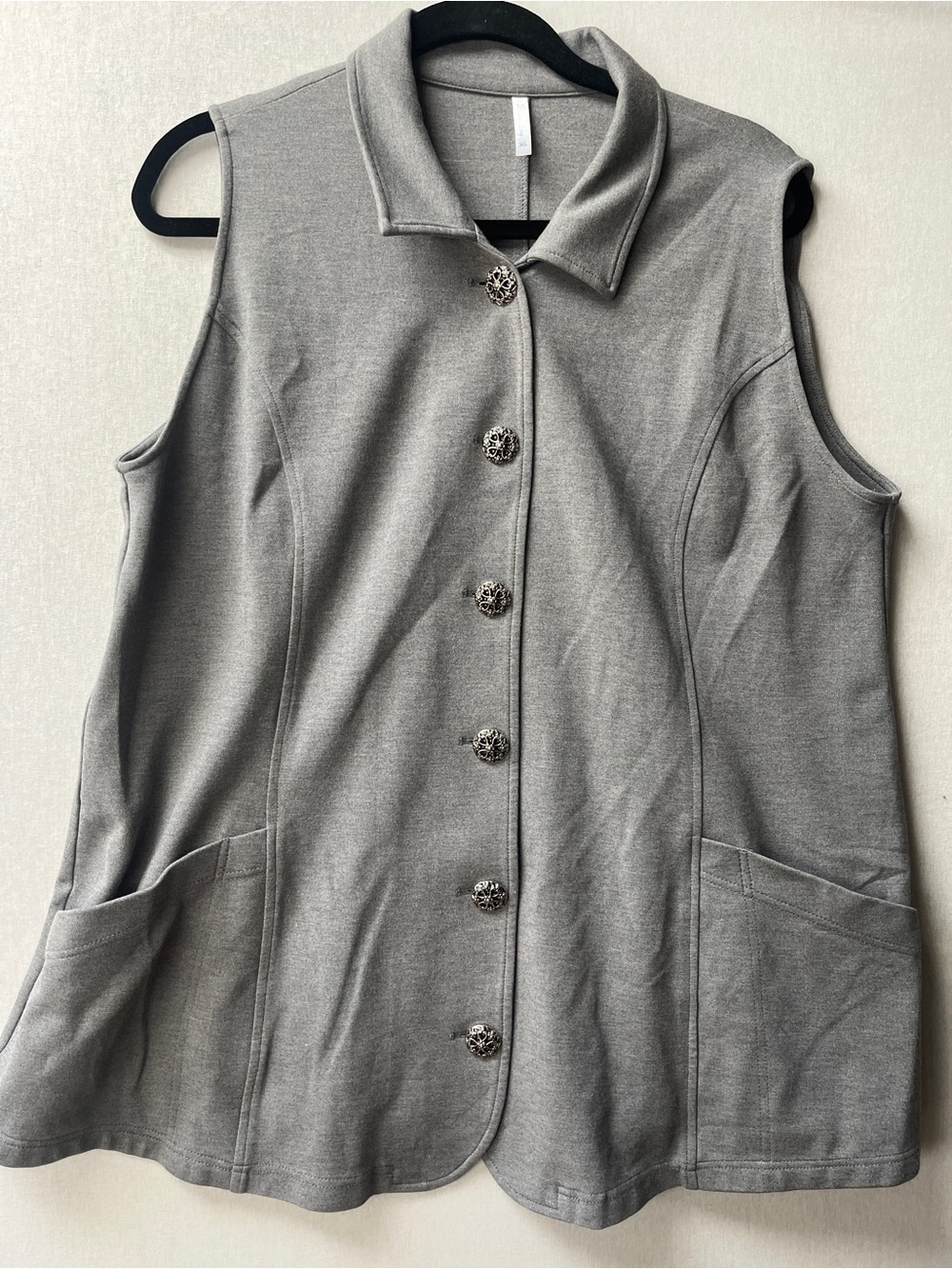 Blue Sky Gray Sleeveless Button Front Vest Ornate Buttons XL